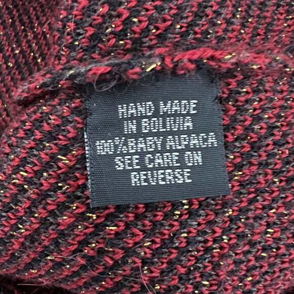 intiwara Women's Cardigan Size S Red Black 100% Baby Alpaca Handmade Bolivia - Picture 4 of 8